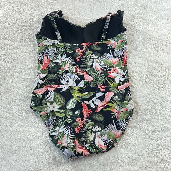 Nip tuck Swim tropical floral and bird print one piece swimsuit, size 10 - Picture 6 of 9